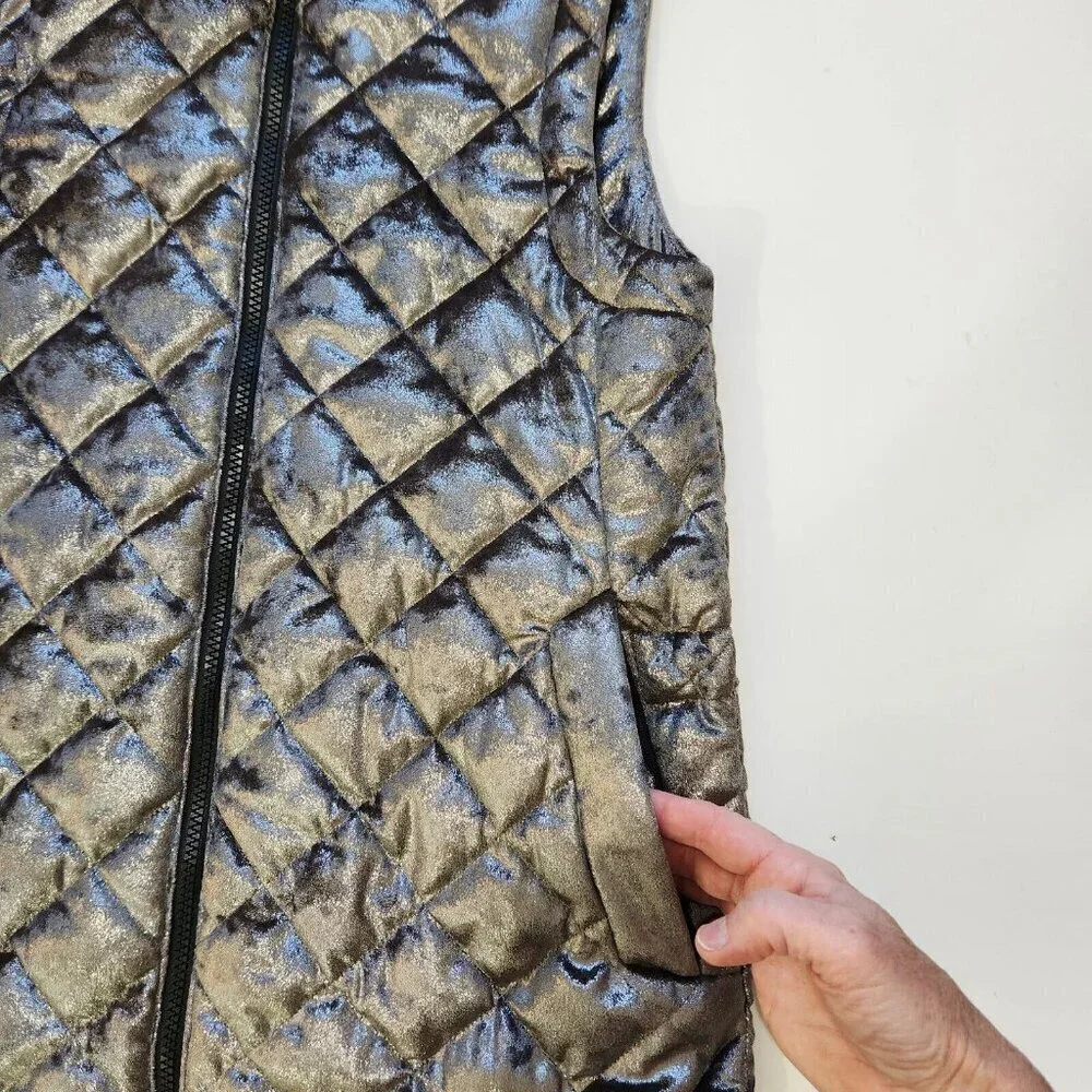 Athleta Whisper Metallic Velvet Quilted Vest XXS Coffee‎ House 631320 Insulated